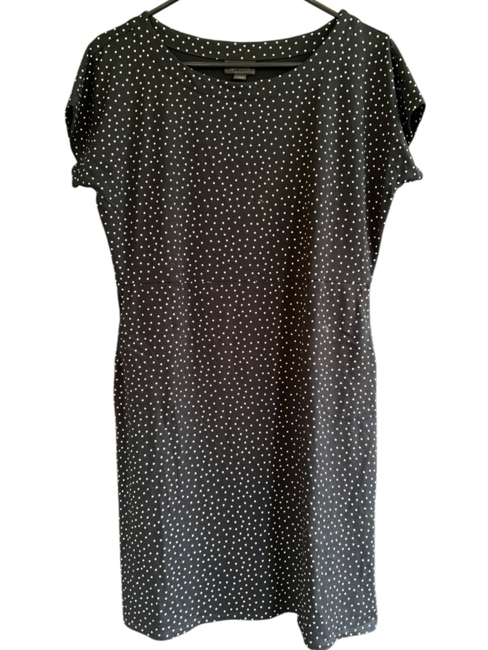 EUC J. Jill Wearever Black White Polka Dot Dress Size Petite Small